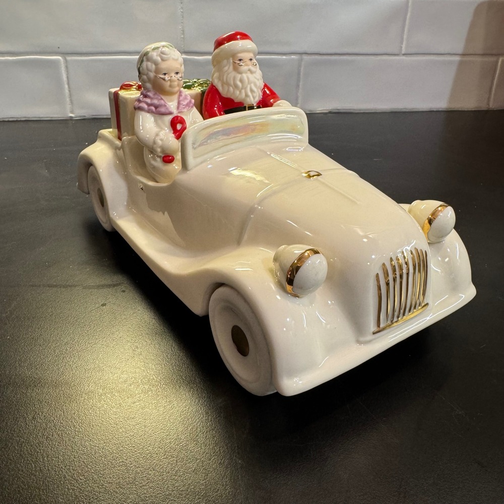 Lenox Santa Car Salt and Pepper Shakers Set 10in Cream Gold Trim 831604